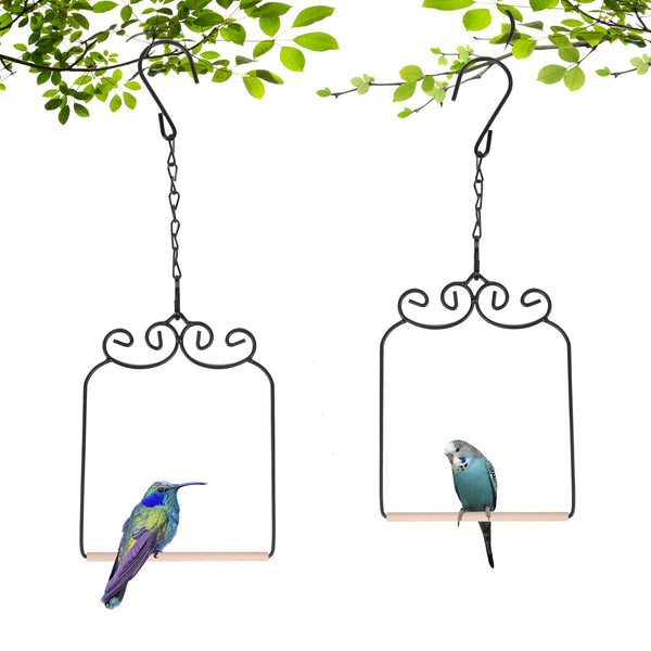 3PK Metal Frame Hummingbird Swings and Perches with Wooden Dowel Black Bird Swing Outdoor Bird Perch Humming Bird Swing (3PK)