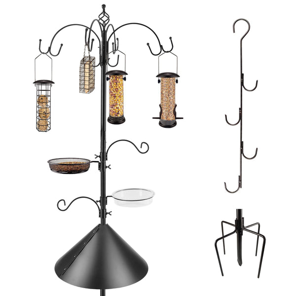 MIXXIDEA Bird Feeding Station Kit with Squirrel Baffle and Suet Cage Wild Bird Feeder Kit with Mesh Tray, Fruit Hook, and Double W Hook for Attracting Wild Birds