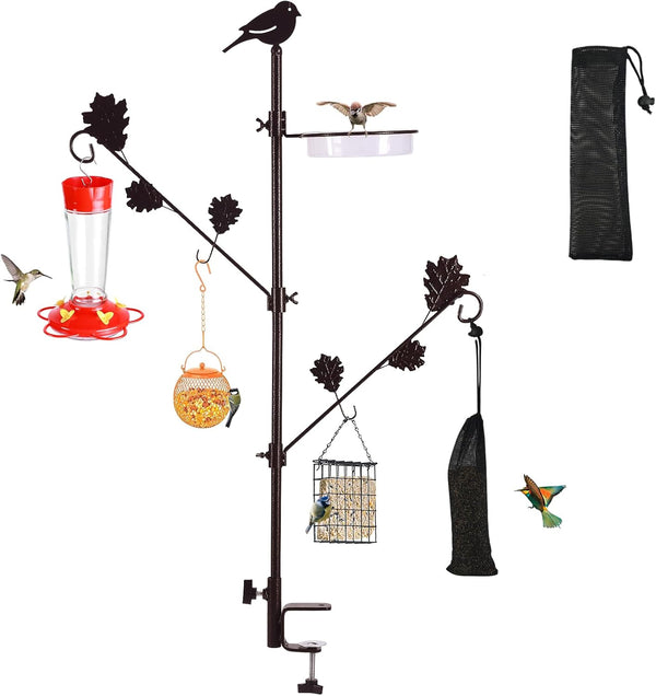 ERYTLLY Bird Feeding Station Kit Pole Wild Bird Feeder Hanging Planter Hanger Multi Feeder Hanging with Metal Suet Feeder Bird Bath for Attracting Wild Birds (42 Inch)