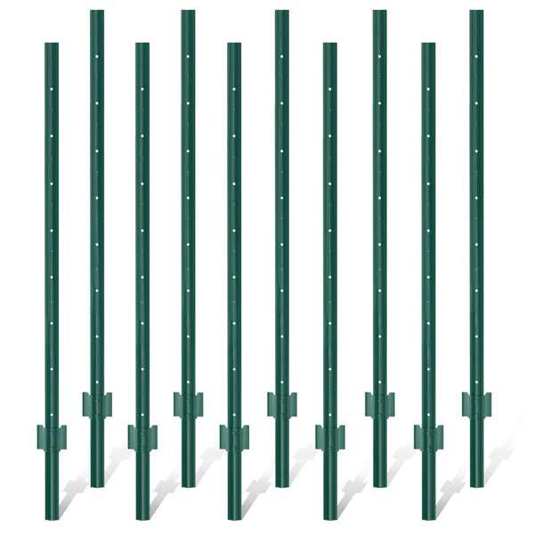 XYADX Metal Fence Post 4feet, Heavy Duty Garden Fence Post for Holding Wire Fence, Sign U Post Pack of 10 Sturdy Outdoor No Dig Fence Post for Garden Yard – Green