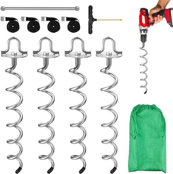 MIXXIDEA Silver Spiral Ground Anchors Strap -  16.2 in - 4 Pack