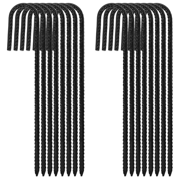 ERYTLLY 12In Rebar Stakes J Hook Heavy Duty Galvanized Metal Stakes for Ground Barrel Soil Tent Swing Set Anchors Fence Stakes Curved Steel Plant Support Garden Stakes with Hooks（12in 16pk）