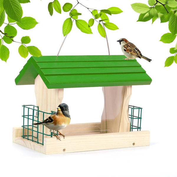 MIXXIDEA Cedar wood Hanging Bird Feeder with 2 Suet Cages - 13.54"L x 9.53"W