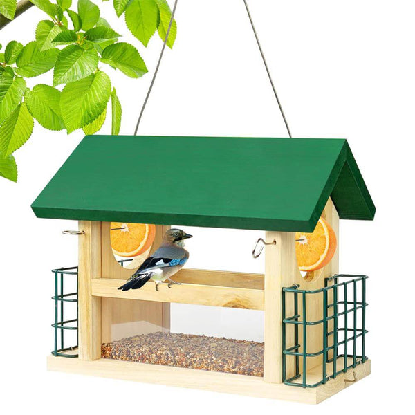 MIXXIDEA Cedarwood Hanging Bird Feeder with 2 Suet Cages - 10.8"L x 5.6"W
